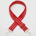 Red wide replacement bag strap featuring elegant golden stripes and adjustable metal hardware. - Style 747