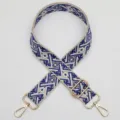 Verstelbare jacquard tasvervangingsriem in blauw en wit, perfect voor schoudertassen. - Stijl 1143 / Gouden Haak