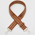 Adjustable brown wide replacement bag strap with chic striped webbing and gold hardware. - No. 748