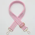Pink and grey striped adjustable bag strap with gold hardware, wide crossbody purse replacement. - Style 749