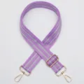 Purple replacement bag strap with silver stripes, adjustable metal buckle and lobster clasps. - Style 751