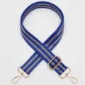 Adjustable blue striped crossbody bag strap with gold hardware, stylish replacement. - Style 752