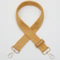 Wide replacement bag strap in yellow woven fabric with adjustable gold metal hardware hooks. - Style 755