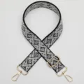 Bandoulière de sac jacquard noire et blanche avec quincaillerie dorée réglable pour sac. - Style 1126