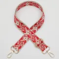 Courroie de sac de rechange tissée réglable en motif jacquard géométrique rouge et blanc. - Style 1127