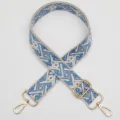 Courroie de sac jacquard géométrique bleue de rechange avec quincaillerie en métal doré réglable. - Style 1129