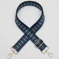 Verstelbarer geweven vervangende tassenriem, blauw jacquard patroon met gouden hardware. - Stijl 1079