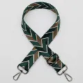 Wide woven bag strap, ethnic geometric pattern in green and brown, adjustable shoulder belt. - No. 562 Gunmetal Hook