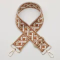 Wide woven replacement bag strap, beige and brown geometric pattern, adjustable gold hardware. - Style 673 Gold Hook