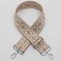 Replacement woven bag strap with adjustable silver metal buckles, geometric pattern khaki white. - No. 438 Silver Clasp