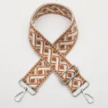 Adjustable woven replacement shoulder strap for women handbags with brown geometric pattern. - Style 673 Silver Hook