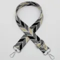 Wide woven bag strap, ethnic style black beige geometric pattern crossbody replacement strap. - No. 564 Silver Hook