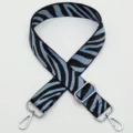 Blue and black zebra print replacement bag strap with adjustable metal hardware for crossbody. - No. 404 Style / Silver Hook