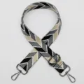 Wide replacement bag strap, black white khaki geometric woven pattern with metal hardware hooks. - No. 564 Gunmetal Hook