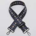 Woven replacement bag strap in blue geometric ethnic pattern with adjustable metal hardware - No. 443 Gunmetal Clasp