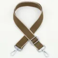 Correa de hombro de repuesto de lona marrón ajustable con ribete beige y herrajes de metal plateado. - No 296 Gancho Tono Plateado