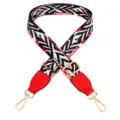Adjustable woven bag strap replacement in striking black, white, and red geometric pattern. - Black White Red Pattern With Bright Red