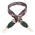 Adjustable wide replacement bag strap with woven geometric pattern and gold hardware. - Black White Red Pattern With Dark Green