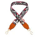 Replacement woven bag strap, adjustable crossbody strap with metal hardware, tribal style. - Black White Red Pattern With Brown