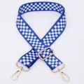 Blue and white checkered wide bag strap, adjustable crossbody replacement strap for women. - Style 42 Gold Hardware