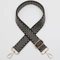 Woven replacement bag strap with geometric pattern and gold-toned adjustable hardware. - No. 1056 Gold Line Beige Edge
