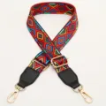 Ethnic style color block adjustable bag strap, wide replacement crossbody strap for purses. - Rainbow Diamond With Black