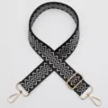 Adjustable woven replacement shoulder strap for crossbody bags with black geometric pattern. - No. 1058 Silver Line Beige Edge