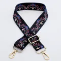 Adjustable ethnic style replacement bag strap with golden hardware, black woven design. - Pattern No. 4 / Gold Hook
