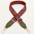 Colorful ethnic geometric pattern replacement shoulder bag strap with adjustable gold hardware - Rainbow Diamond With Army Green