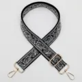 Sangle de sac large jacquard ethnique noir et blanc réglable accessoire de guitare. - Style 1045 Fermoir Doré