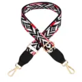 Adjustable wide replacement bag strap with woven geometric pattern and gold hardware. - Black White Red Pattern With Black