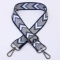 Adjustable wide replacement strap for women handbag, blue geometric pattern shoulder bag. - Style 43 Gunmetal Hardware
