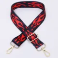 Replacement bag strap, black and red flame pattern, adjustable wide shoulder strap for purse. - Style 44 Gold Hardware