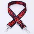 Adjustable wide replacement bag strap with red flame print, durable metal hardware hooks. - Style 44 Silver Hardware