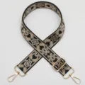 Ethnic jacquard wide bag strap replacement, adjustable black and beige crossbody shoulder strap. - Pattern 1116