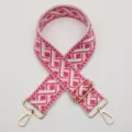 Wide woven bag strap replacement, adjustable pink geometric shoulder strap with gold hardware. - Style 676 Gold Hook
