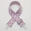 Adjustable woven replacement bag strap with purple geometric pattern and silver hardware. - Style 677 Silver Hook