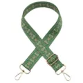 Woven bag strap replacement, ethnic diamond pattern, adjustable green crossbody strap. - No. 664 / Gold Hook