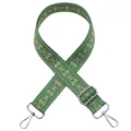 Ethnic geometric pattern replacement bag strap in green, adjustable crossbody strap. - No. 664 / Silver Hook