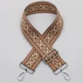 Wide replacement bag strap with ethnic geometric pattern, adjustable length and metal hooks. - No. 444 Silver Clasp