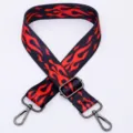 Adjustable wide replacement bag strap with black and red flame pattern, durable metal hardware. - Style 44 Gunmetal Hardware