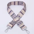 Wide replacement bag strap with ethnic geometric pattern, adjustable length and metal hooks. - Style 45 Silver Hardware
