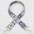 Blue floral ethnic jacquard wide replacement bag strap with gold hardware for crossbody bags. - Gold Hook / Style 1011