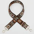 Ethnic floral jacquard wide bag strap replacement with gold hardware and adjustable buckle. - Style 1012