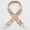 Brede jacquard tassenriem, etnische beige vervangende schouderriem met gouden hardware. - Gouden Haak / Model 989