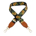 Adjustable wide replacement bag strap with sunflower pattern, gold hardware and leather ends. - Sunflower Pattern With Brown