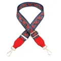 Boho wide bag strap, adjustable woven replacement strap with red leather ends and gold hardware. - Dandelion Pattern With Bright Red