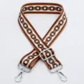 Adjustable wide replacement bag strap featuring brown chain print and silver metal hardware. - Pattern No. 1 / Silver Hook