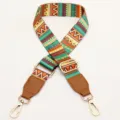 Ethnic style replacement bag strap, adjustable crossbody canvas strap with metal hardware. - Zigzag Pattern With Brown