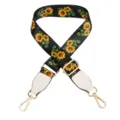 Black sunflower print replacement bag strap with gold hardware and white leather tabs. - Sunflower with White